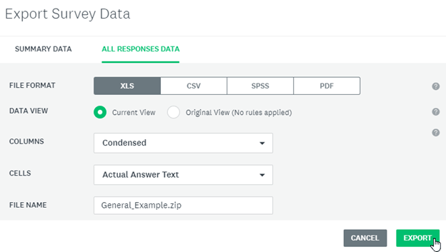 User is using the export data option in survey monkey to save their file as an excel file.